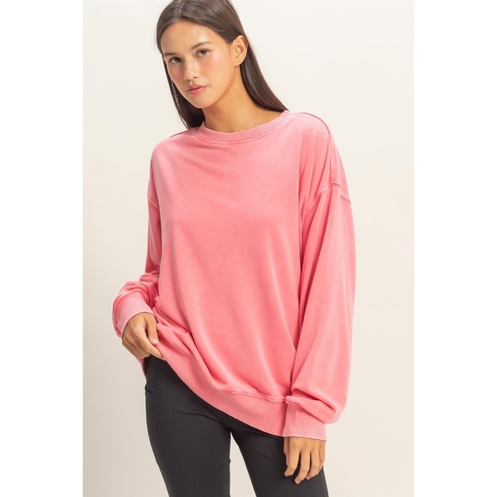 Pink CloudDweller Mineral Washed Buttery Soft Cozy Cotton Sweatshirt
